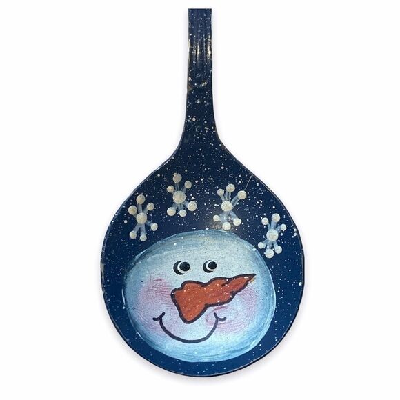 hand painted Christmas ornament snowman spoon country primitive decor - Picture 2 of 3